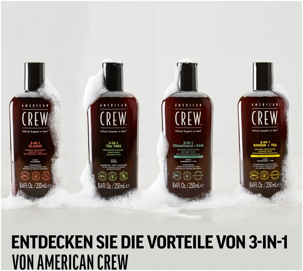 American Crew 3 in 1 Ginger & Tea Shampoo, Conditioner & Body Wash