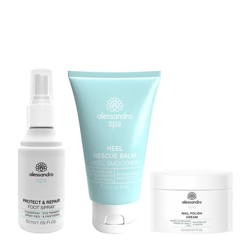 Drei verschiedene Fußpflegeprodukte von alessandro spa
